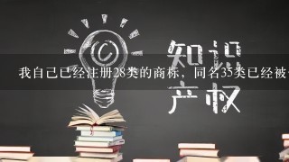 我自己已经注册28类的商标，同名35类已经被他人注册，可以用广告的形式宣传自己的产品吗？会不会有风